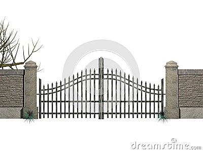 Gate with bushes Stock Photo