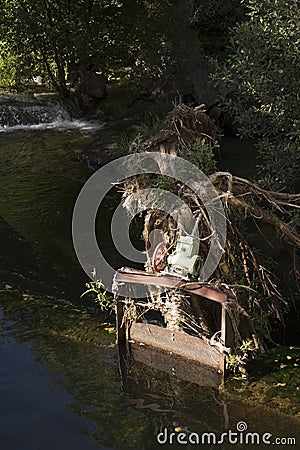 Gate of a destroyed canal after a flood Stock Photo