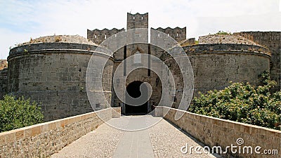 Gate d`Amboise, fortifications of Rhodes, Rhodes Fortress, Old Town of Rhodes Stock Photo