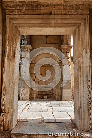The gate detail from near Celsus Library, Ephesus, Turkey Stock Photo