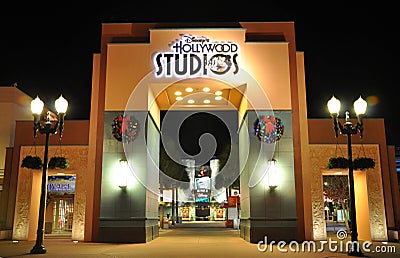 Gate of Disney Hollywood Studios at night Editorial Stock Photo