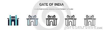 Gate of india icon in filled, thin line, outline and stroke style. Vector illustration of two colored and black gate of india Vector Illustration