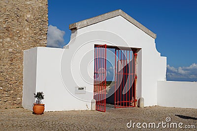 Gate of the Lighthouse of Cabo de Sao Vicente in Algarve, Portugal Stock Photo