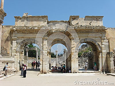 Mazeus and Mithridates Gate in Ephesus Ancient city, near Selcuk, Izmir province in Turkey Editorial Stock Photo