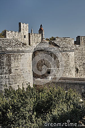 The gate of the medieval Castle of the Knights Stock Photo