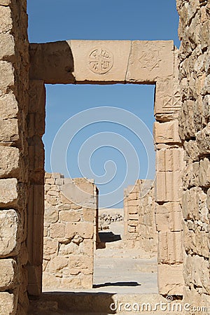 Gate, Ruins of Ancient Shivta, Ancient Nabataeans and Byzantine City, Israel Stock Photo
