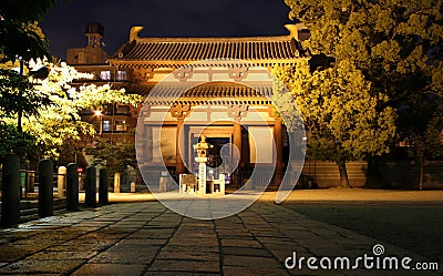 Gate of Shitennoji Temple at night, Japan Editorial Stock Photo