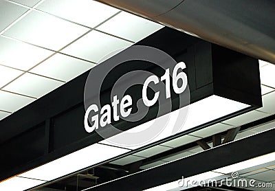 Gate sign at the airport Stock Photo