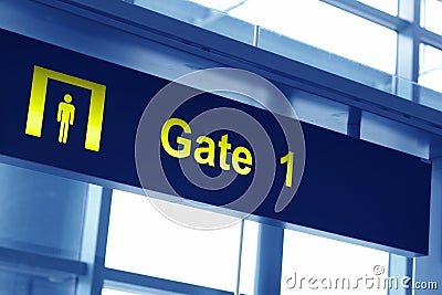 Gate sign in an airport Stock Photo