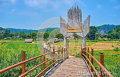 The gate of Su Tong Pae Bamboo Bridge, Mae Hong Son, Thailand Stock Photo