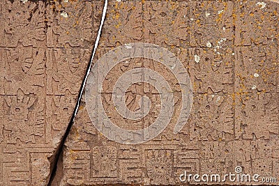 The Gate of the Sun Closeup, Tiwanaku, Bolivia Stock Photo