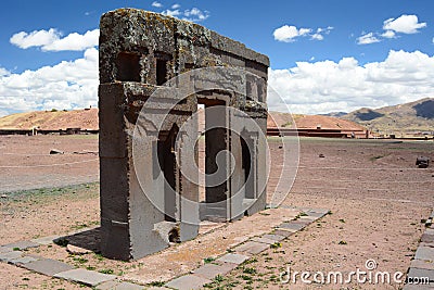Gate of the sun, rear view. Tiwanaku archaeological site. Bolivia Stock Photo
