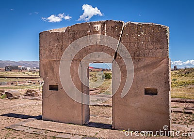 Gate of the sun at Tiwanaku Tiahuanaco, Pre-Columbian archaeological site - La Paz, Bolivia Stock Photo