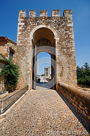 Gate to the bridge of Besalu Stock Photo