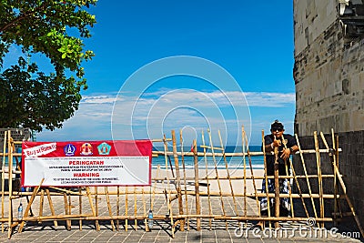 Gate to closed Kuta beach to prevent spread of COVID-19 Editorial Stock Photo