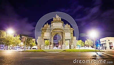 Gate of Toledo (Puerta de Toledo) on a spring night in Madrid Editorial Stock Photo