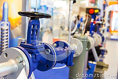 Gate valves, water pipeline, heat circuit Stock Photo