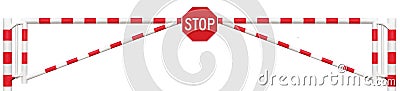 Gated Road Barrier Closeup, Octagonal Stop Sign Roadway Gate Bar Stock Photo