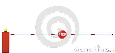 Gated Road Barrier Closeup, Roadway Gate Bar, Stop Sign, Closed Stock Photo