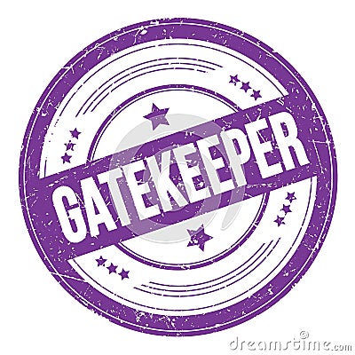 GATEKEEPER text on violet indigo round grungy stamp Stock Photo