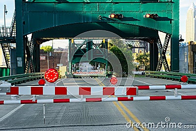 Gates across lift bridge in Cleveland Editorial Stock Photo