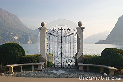 Gates on lake quay Stock Photo