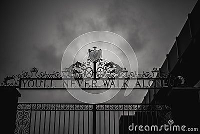 The gates of Liverpool football club showing You`ll Never Walk Alone Editorial Stock Photo