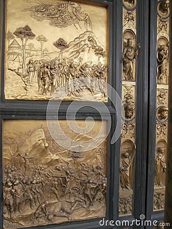 The Gates of Paradise by Lorenzo Ghiberti by Santa Maria del Fiore in Florence Baptistery Cathedral East Editorial Stock Photo