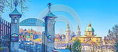 The gates to the restaurant`s terrace, Salzburg, Austria Editorial Stock Photo