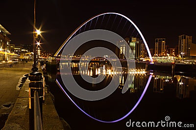 Gateshead Millennium bridge at night Editorial Stock Photo