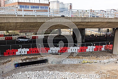 Gateshead Highway construction works, an old under pass is closed and filled in Editorial Stock Photo