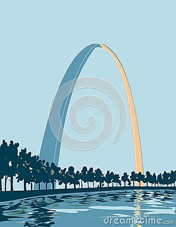 Gateway Arch National Park in St Louis Missouri WPA Poster Art Vector Illustration