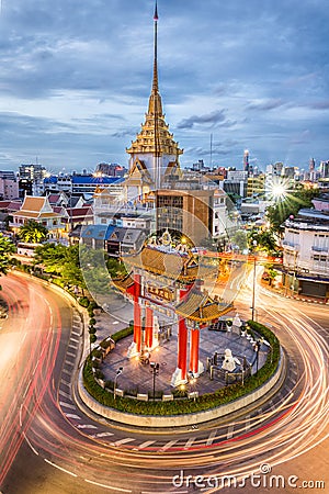 The Gateway Arch (Odeon Circle) and Golden Buddha Temple Editorial Stock Photo