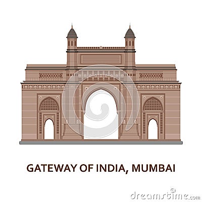 Gateway of India, Mumbai. Indian most famous sight. Architectural building. Famous tourist attractions. Vector Vector Illustration