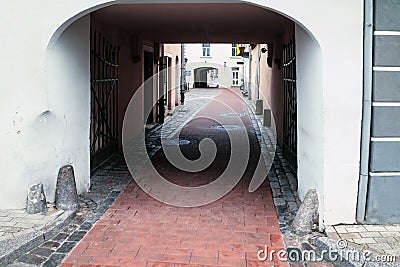 gateway to old quarter konventa seta in Riga Stock Photo