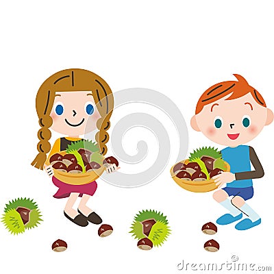 Gathering chestnuts, Vector Illustration