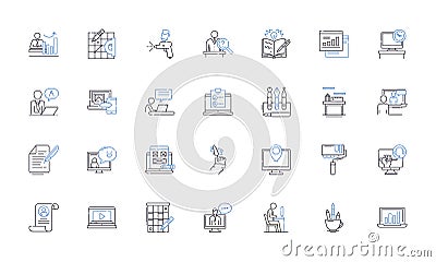 Gathering line icons collection. Assembly, Convergence, Collection, Cluster, Congregation, Corral, Flock vector and Vector Illustration