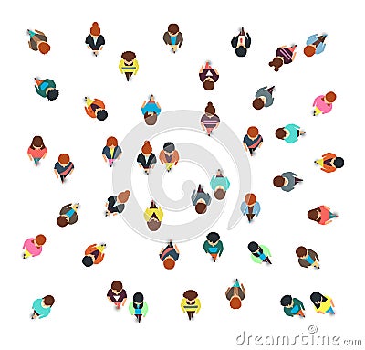 Gathering people group top view, walking men and women, social crowd vector illustration isolated Vector Illustration