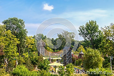 The Gathering Place - an award winning public park in Oklahoma showing climbing castles and other attractions Editorial Stock Photo