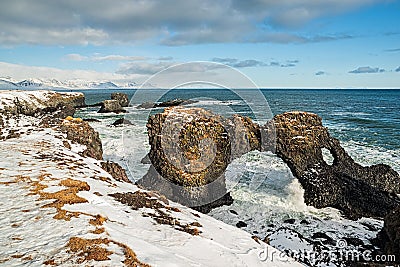 Gatklettur arch in Arnarstapi, Iceland Stock Photo