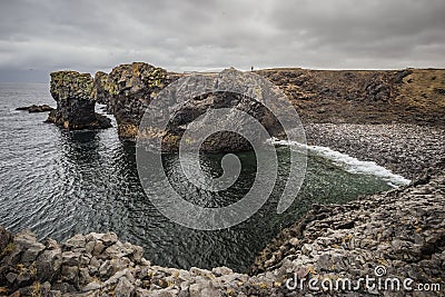 Gatklettur - Arch Rock in Arnarstapi West Iceland Stock Photo