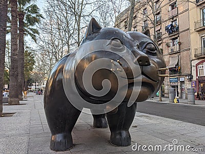 Gato Bronze Cat on Raval by sculptor Fernando Botero Editorial Stock Photo