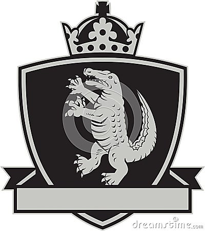 Gator Standing Side Coat of Arms Crest Retro Vector Illustration
