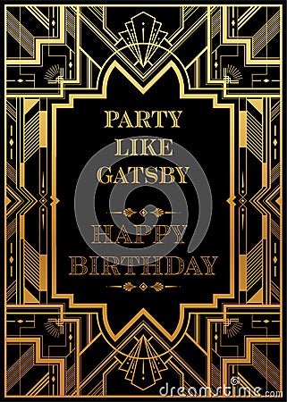 Gatsby card greetings template Art deco geometric vintage frame can be used for invitation, congratulation great gatsby party them Vector Illustration
