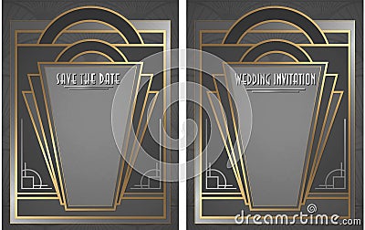 Gatsby style art deco wedding invitation and save the date Stock Photo