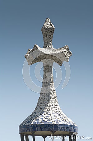 Gaudi four-armed cross in Barcelona, Spain, summer Editorial Stock Photo