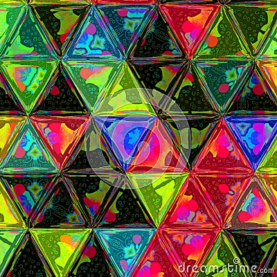 Multicolor gaudy shining Triangle Geometric Pattern effect stained glass Stock Photo