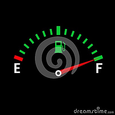 Gauge vector tank full icon. Car dashboard with fuel level in the tank. Vector Illustration