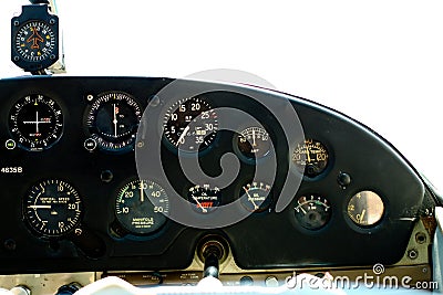 Gauges in Cessna cockpit. Stock Photo