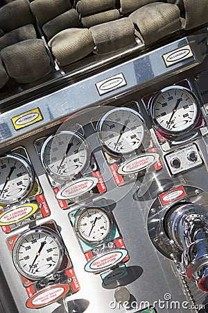 Gauges and dials on a fire engine Stock Photo